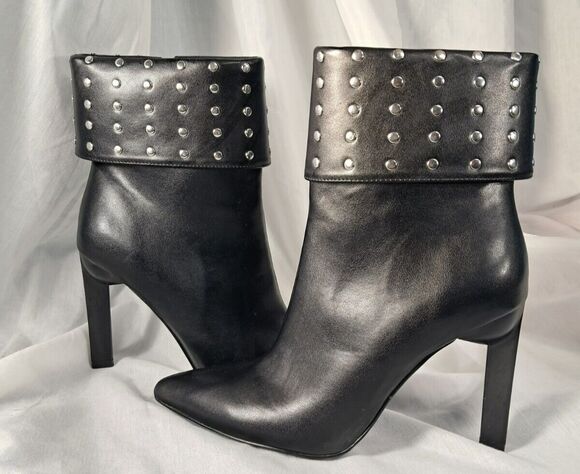 Source Unknown Shoes - NEW Black Studded Stiletto Boot Geometric Heel Size 7.5 Faux Leather